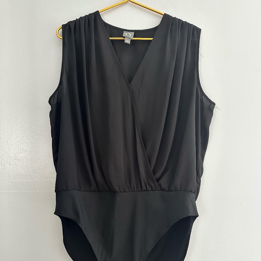 Worthington Black Bodysuit Woven Blouse